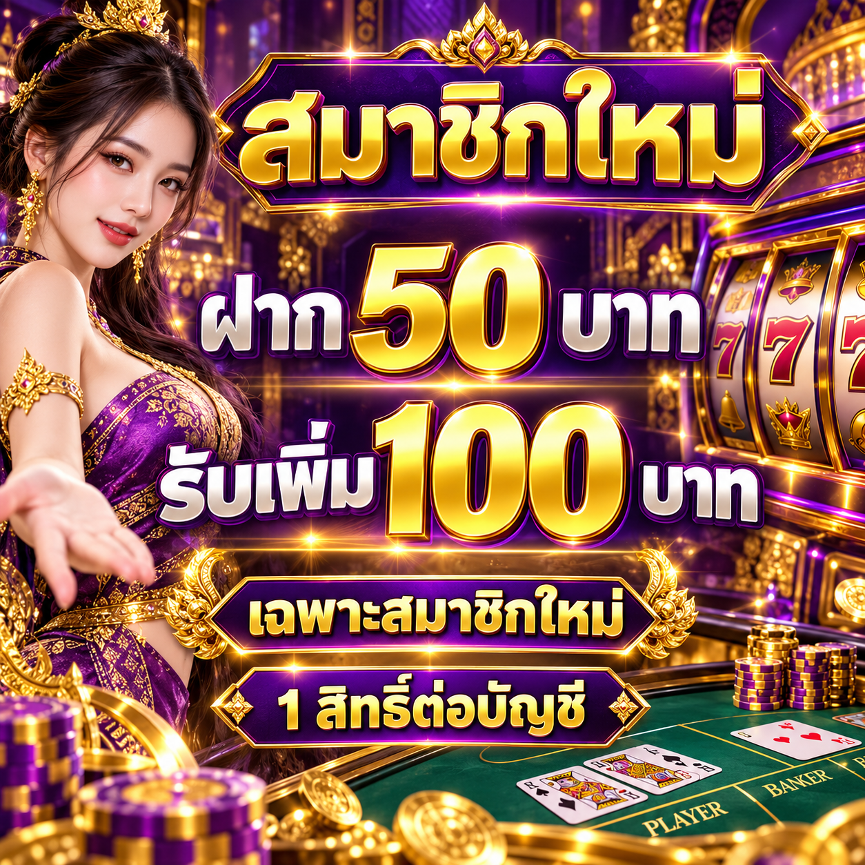 โปรโมชันสมาชิกใหม่ ฝาก 50 รับเพิ่ม 100 บาท jub789